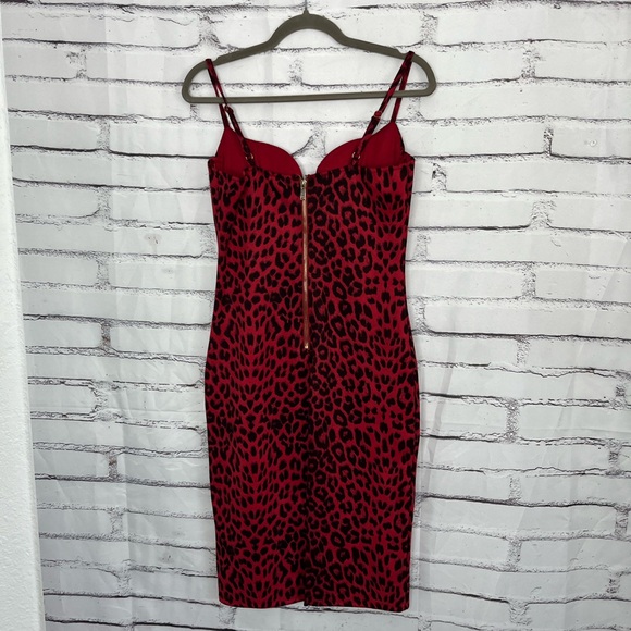 AKIRA Red Leopard Bodycon Bustier Mini Dress Women’s Medium Spaghetti Strap Cute - Picture 9 of 13